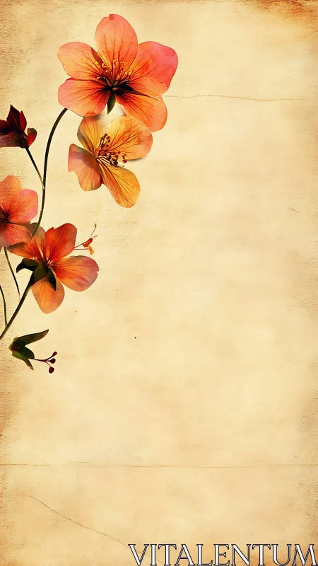 Soft vintage blossoms lean over warm textured parchment