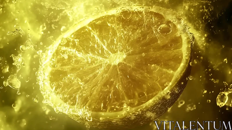 Lemon slice underwater with dynamic yellow splash.