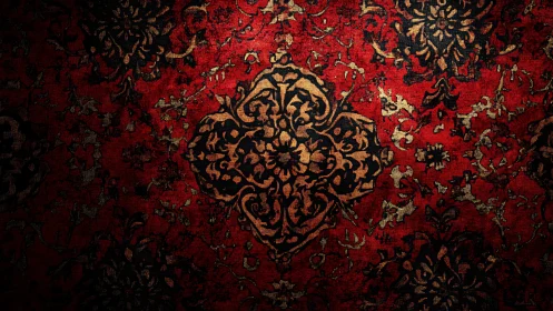 Ornate red Persian carpet with dark floral medallion focus.