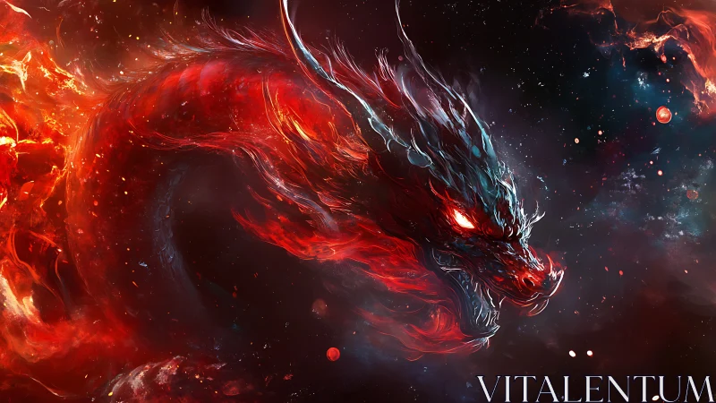 Celestial fire dragon coils through nebular void in dynamic arc