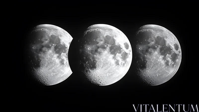 Three lunar phases align in stark monochrome silence