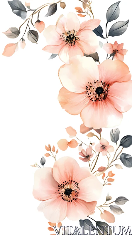Watercolor Flowers. Soft Pink Botanical Arrangement.