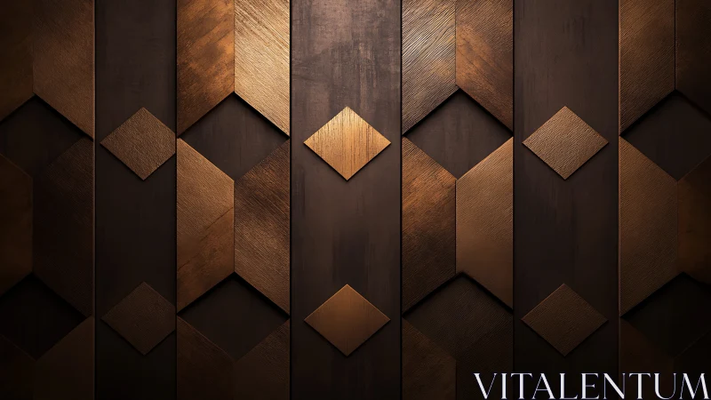 Geometric copper inlay wall with staggered diamond relief pattern