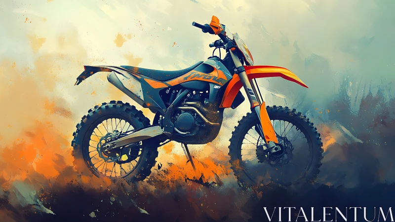 Blazing trail bike frozen in a storm of molten color.