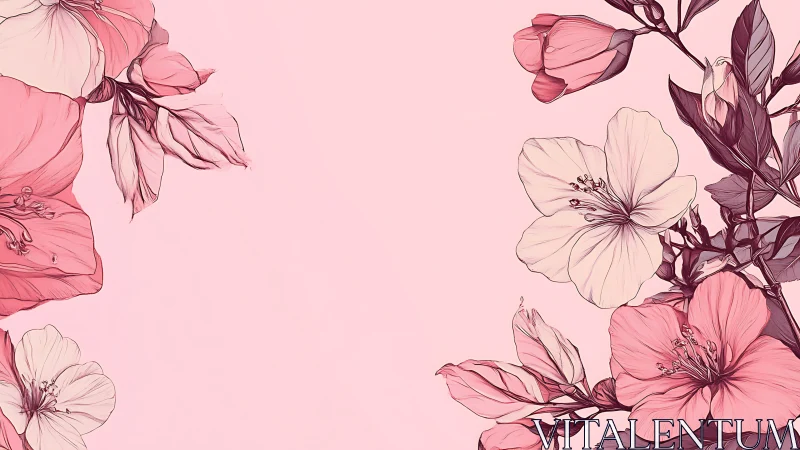 Botanical illustration series composed of pink and ivory blossoms.