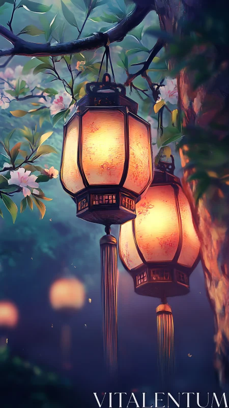 Softly glowing lanterns invite a calm evening stroll