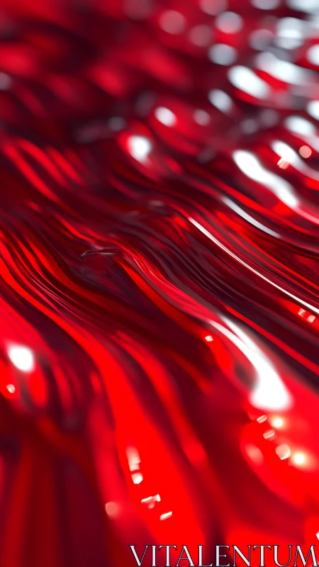 Macro close-up of glossy red fluid waves with bokeh highlights.