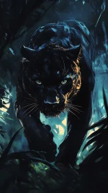Luminous Shadows: The Panther's Glowing Gaze.