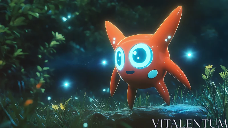 Starglow forest sprite with bright curious eyes at dusk.