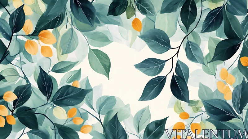 Botanical lemon branches framing soft ivory background.