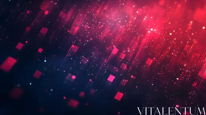 Abstract digital squares with glowing pink and blue gradients, futuristic style.