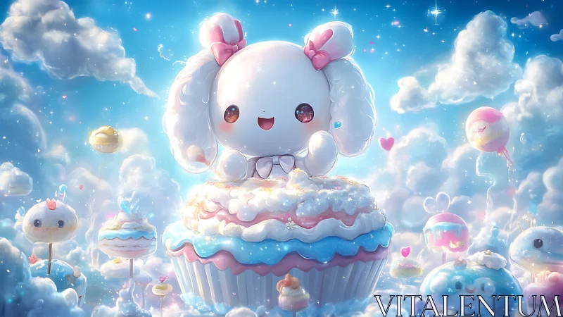 Kawaii cloud puppy crowns pastel cupcake fantasy sky
