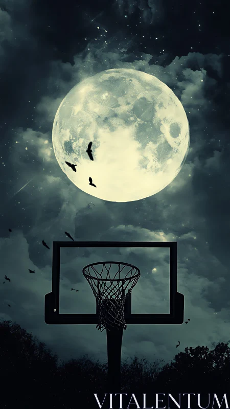 Lunar court dreamscape where moon and hoop quietly collide.