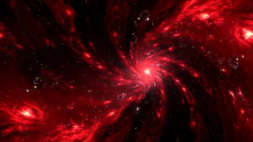 Crimson galactic vortex spirals through a blazing cosmic storm.