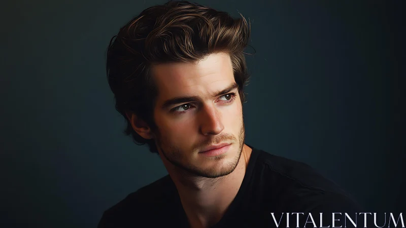 Thoughtful young man in soft, cinematic portrait light.