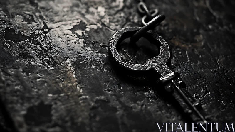 Weathered iron key whispering secrets on worn stone.