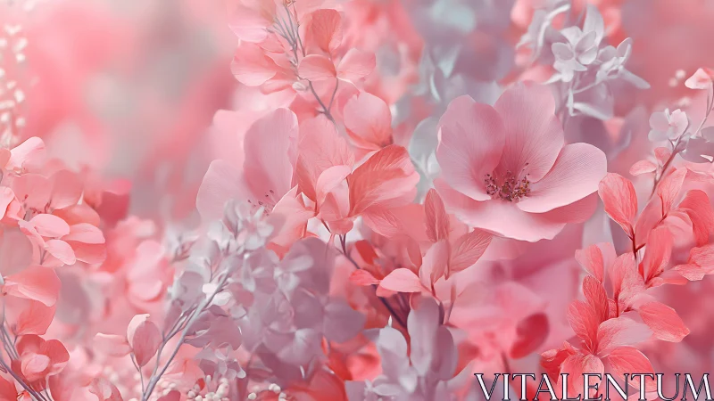 Pink flowers in soft focus with shallow depth of field composition