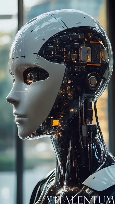 Humanoid android reveals illuminated circuitry and neural core