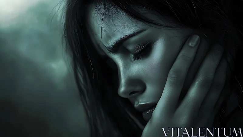 Monochrome side-profile portrait of pensive woman in shadow