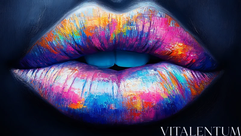 Chromatic macro study of textured neon-coated lips in darkness.