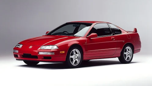 Red two-door coupe car displayed in clean studio lighting