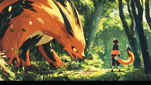 Forest pact between fox titan and lone ninja boy.