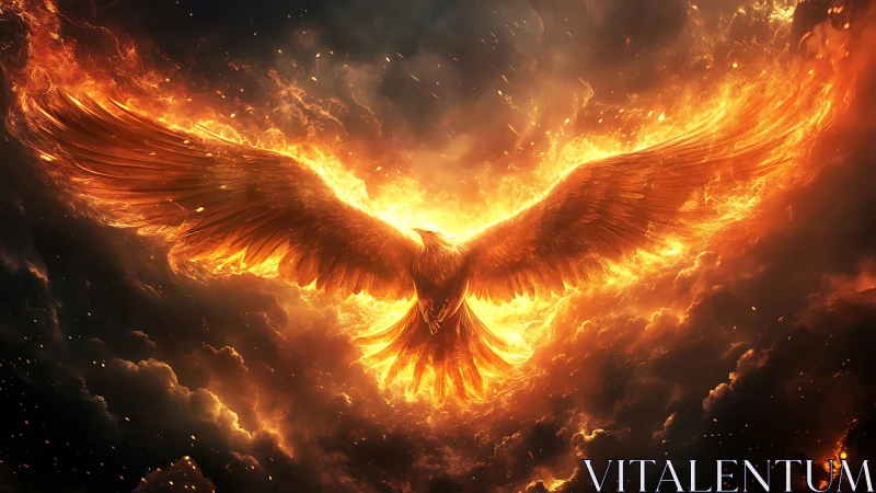 Majestic fiery phoenix rising in dramatic fantasy art style.