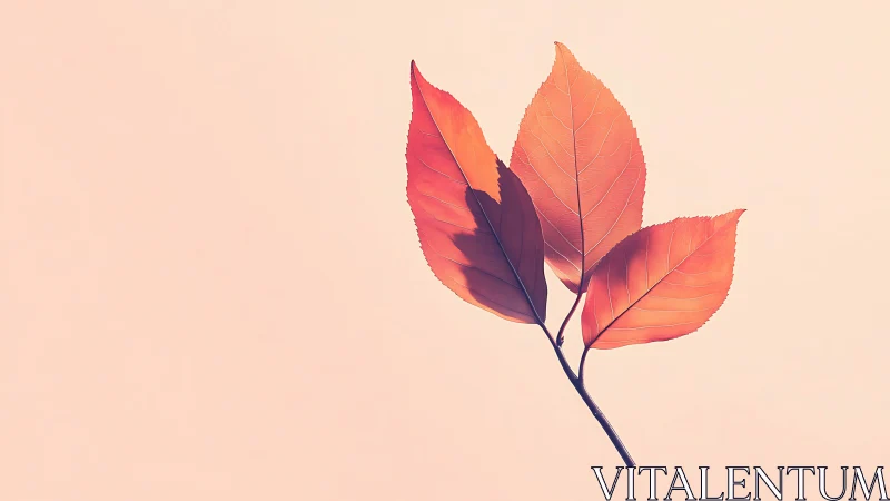 Three Autumn Leaves on Minimal Pastel Background, Modern Style.
