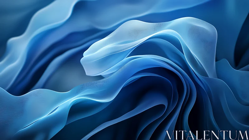 Translucent blue fabric folds in dynamic layered abstraction.