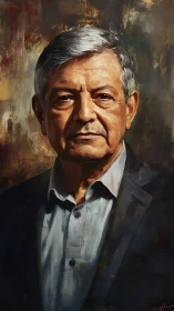 Weathered gaze carves quiet authority from molten colors