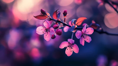 Delicate Pink Blossoms Dance in Magical Twilight Light