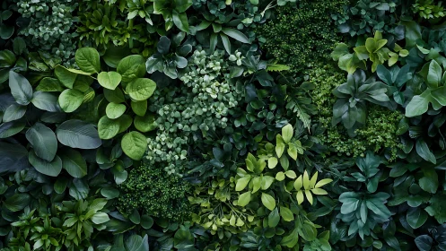 Vertical botanical wall captures dense, layered leaf morphology