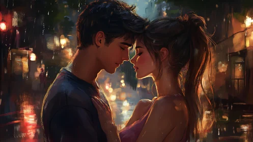 Urban Romance: Intimate Profile Against Glowing Cityscape