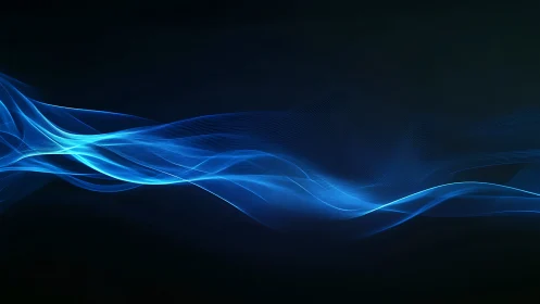 Blue digital light waves on dark abstract background.