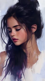 Side profile portrait of young woman with closed eyes.