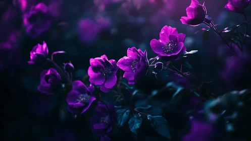 Radiant Purple Blooms Glow in Evening's Embrace.