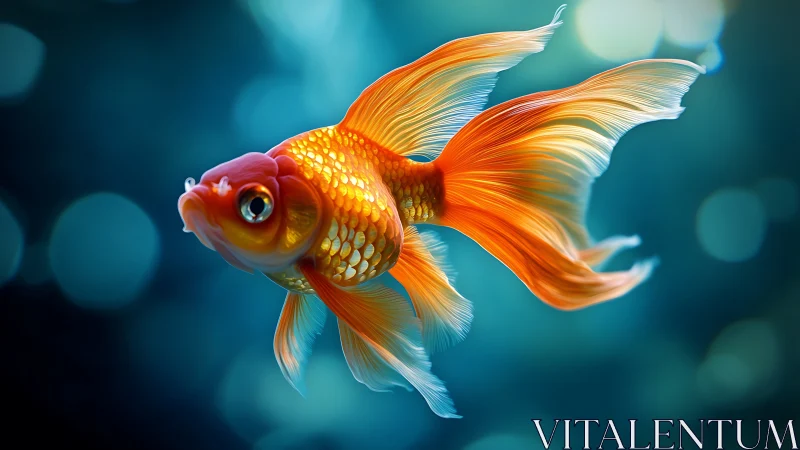 Goldfin ballerina fish twirls through luminous teal water.