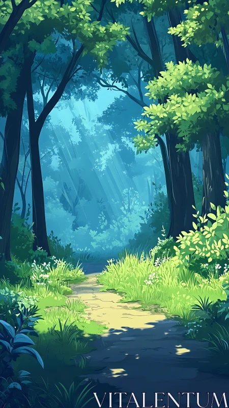 Sunlit Forest Path: Where Light Dances Through Green.
