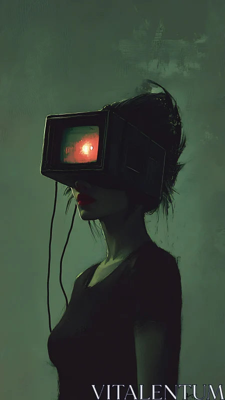 Glimmering neon visor wraps a quiet dreamer in eerie light