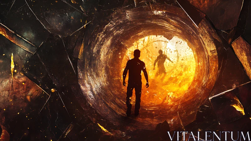 Silhouettes Crossing a Shattered Fire Tunnel of Fate.