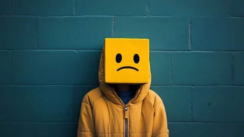 Bright yellow box head gently displays a quiet sad mood