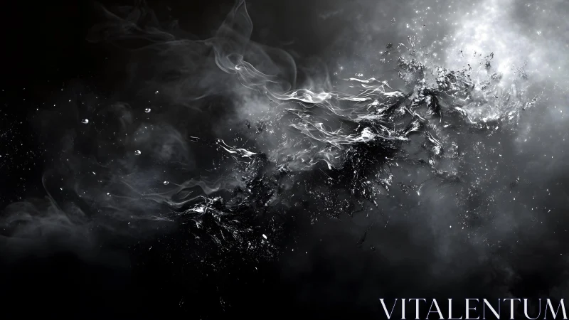 Abstract black smoke and water splash fusion in dark digital art.