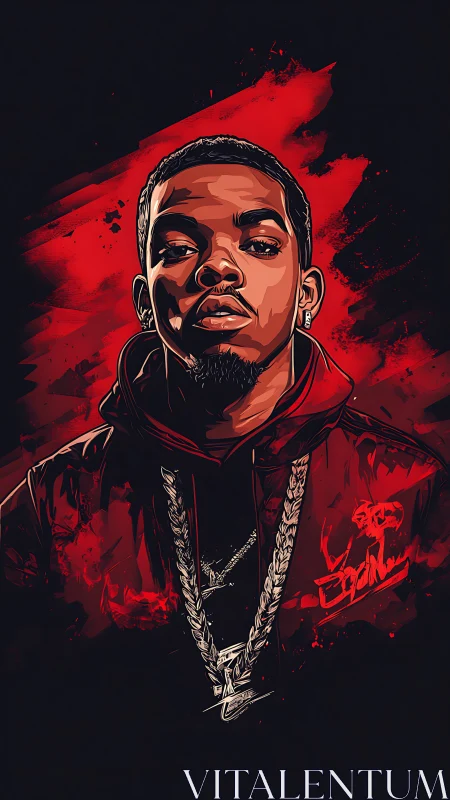 Stylized hip hop portrait with red splatter background and vector shading