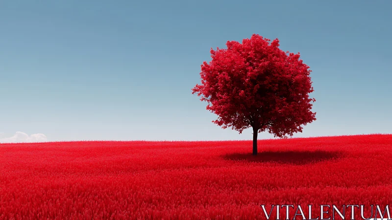 Solitary red tree dominates saturated crimson field