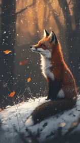 Gentle fox enjoys quiet snowfall in a glowing winter forest