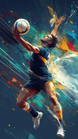 Dynamic volleyball spike rendered in explosive color motion.