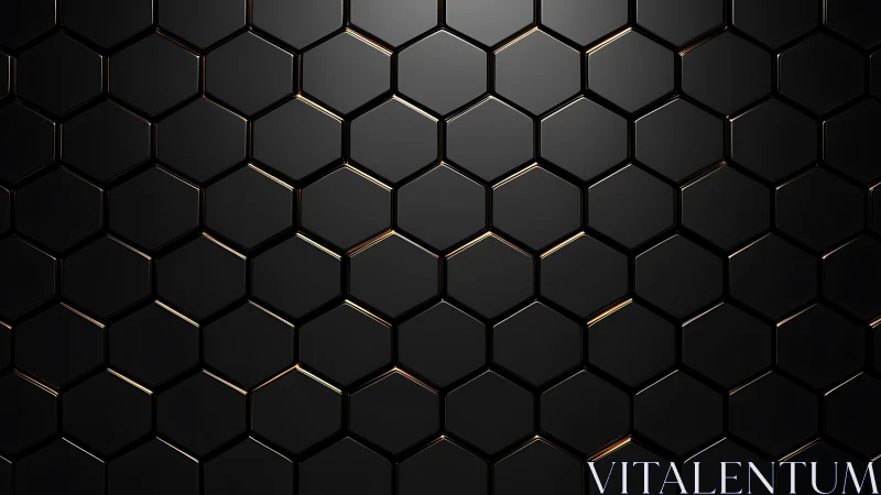 Sleek black hexagon wall with gentle golden reflections.