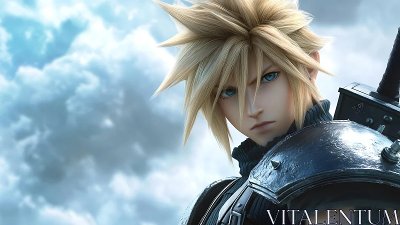 Skyward warrior gazes ahead with calm, determined strength