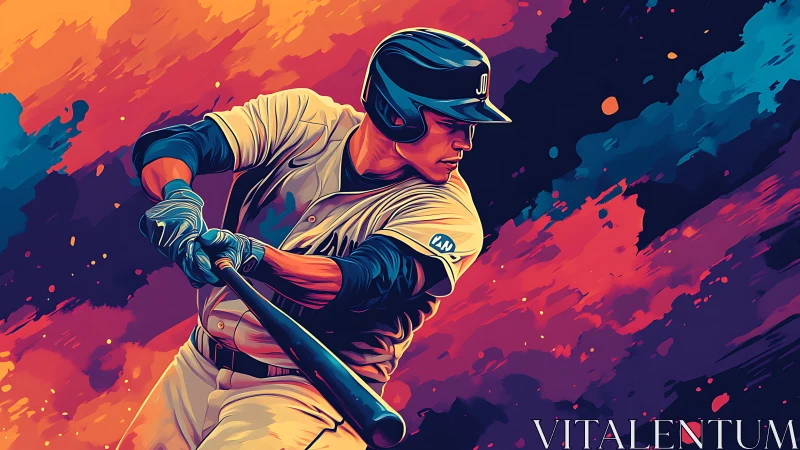 Dynamic digital painting of baseball batter in motion.