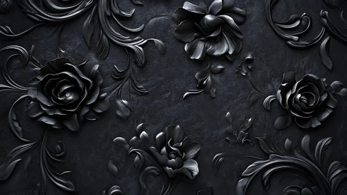 Floral Bas-Relief on Dark Textured Surface